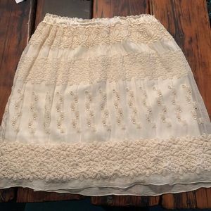 Anthropologie Poleci Cream Lace Embroidered Skirt